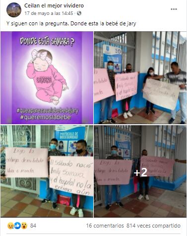 Post sobre la protesta de la familia Emily Samara.