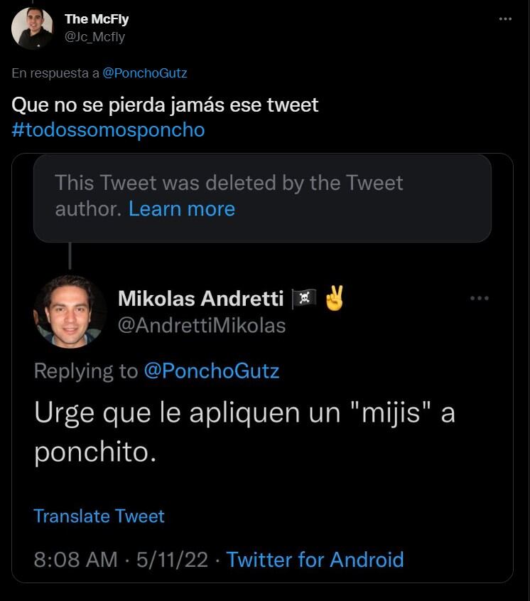 Usuarios capturan amenaza de muerte de Poncho Gutiérrez