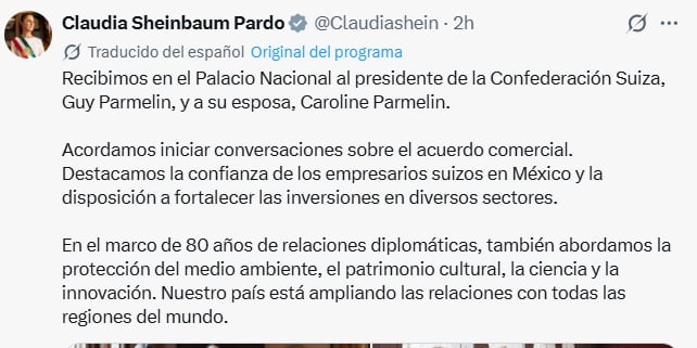 Reunión entre Sheinbaum y Parmelin