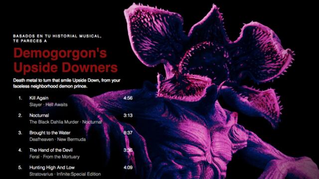 La lista de reproducción del Demogorgon en Spotify.