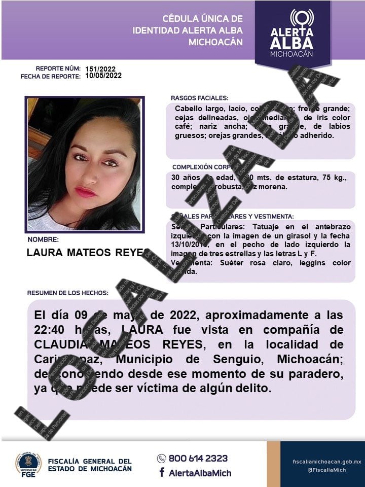 Laura fue localizada el 11 de mayo