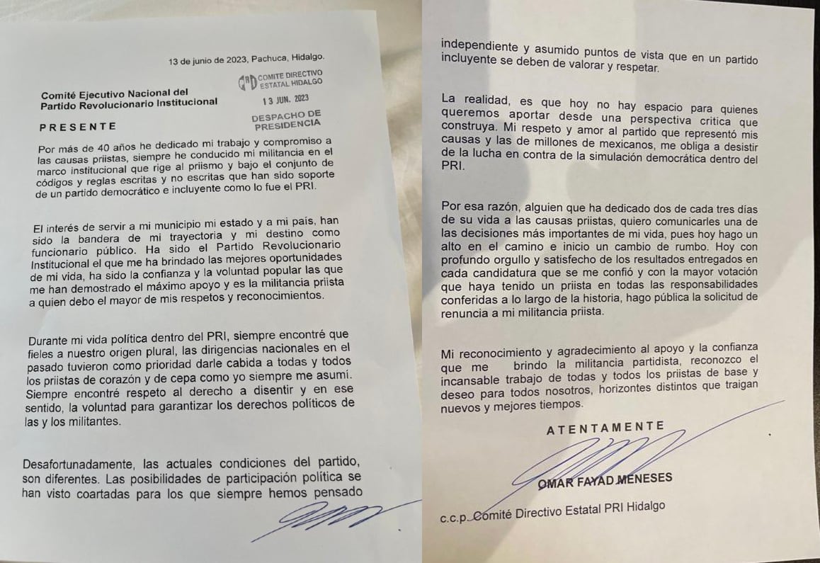 OMAR FAYAD DICE ADIÓS AL PRI