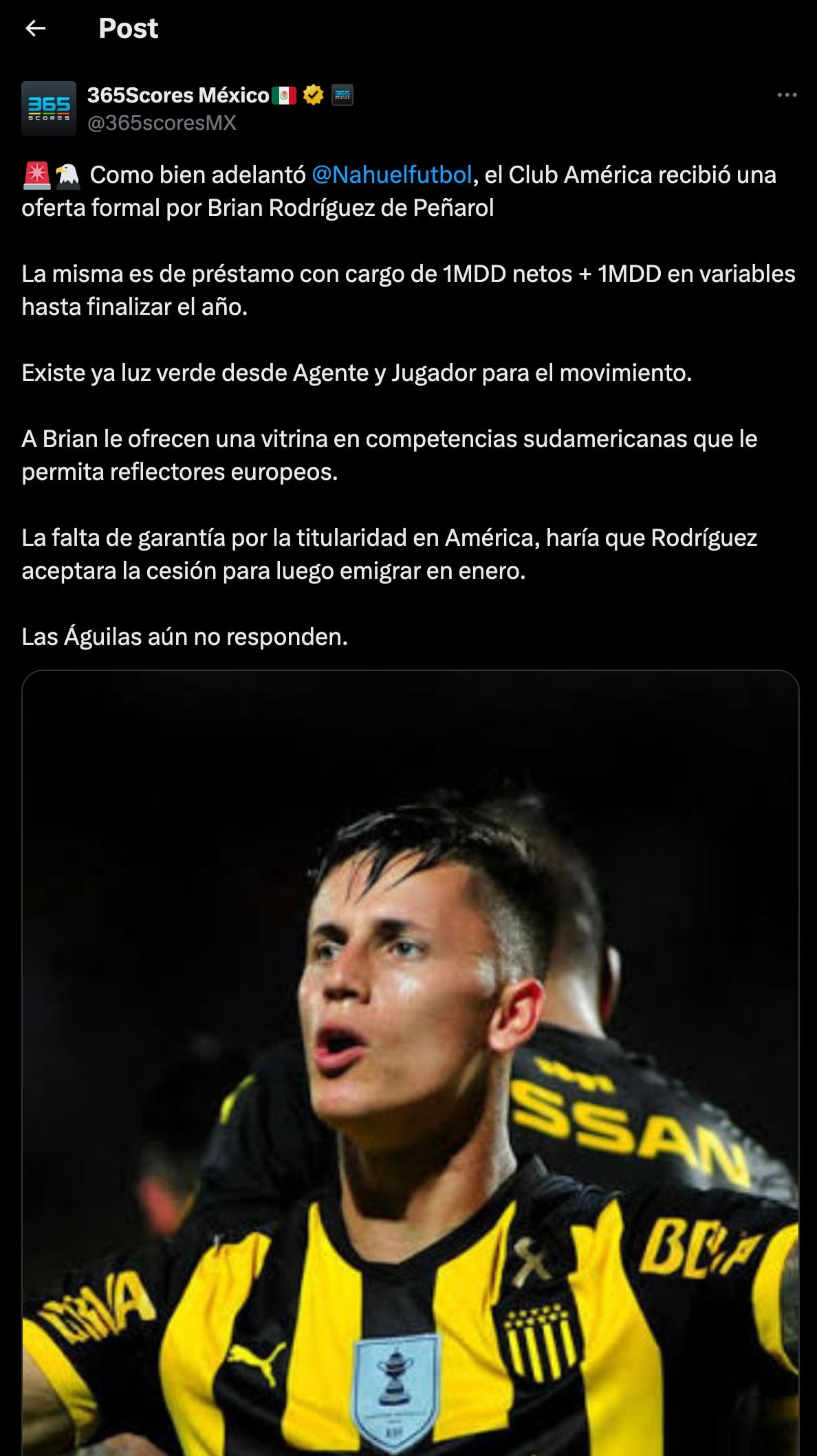 Atlético Peñarol lanza oferta por Brian Rodríguez.