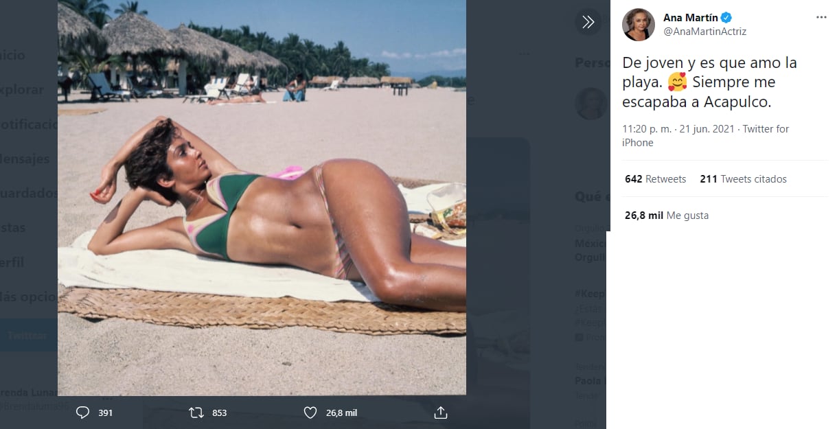 Tweet de Ana Martín con fotografía de su juventud.