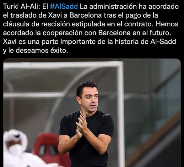 Al-Sadd anunció la salida de Xavi rumbo al FC Barcelona