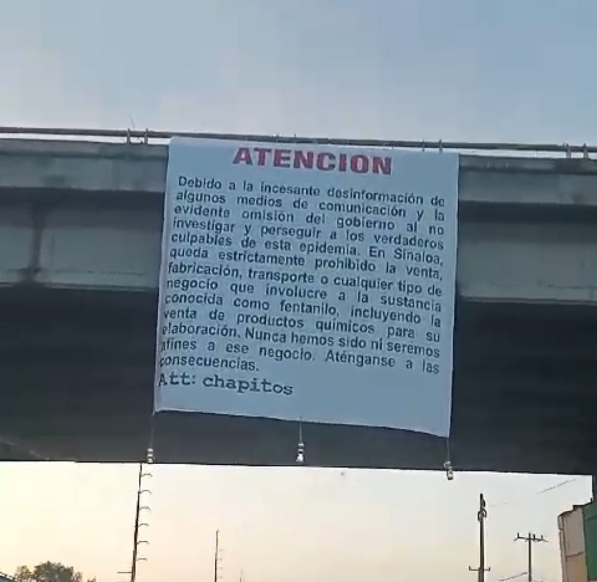 Narcomanta de Los Chapitos en Sinaloa