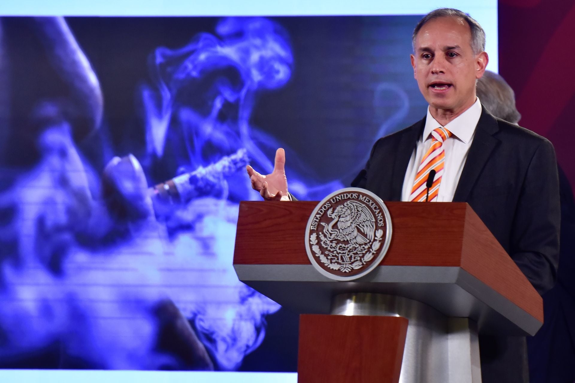 Hugo López-Gatell Ramírez, subsecretario de Prevención y Promoción de la Salud, durante su intervención con motivo del día mundial sin tabaco.