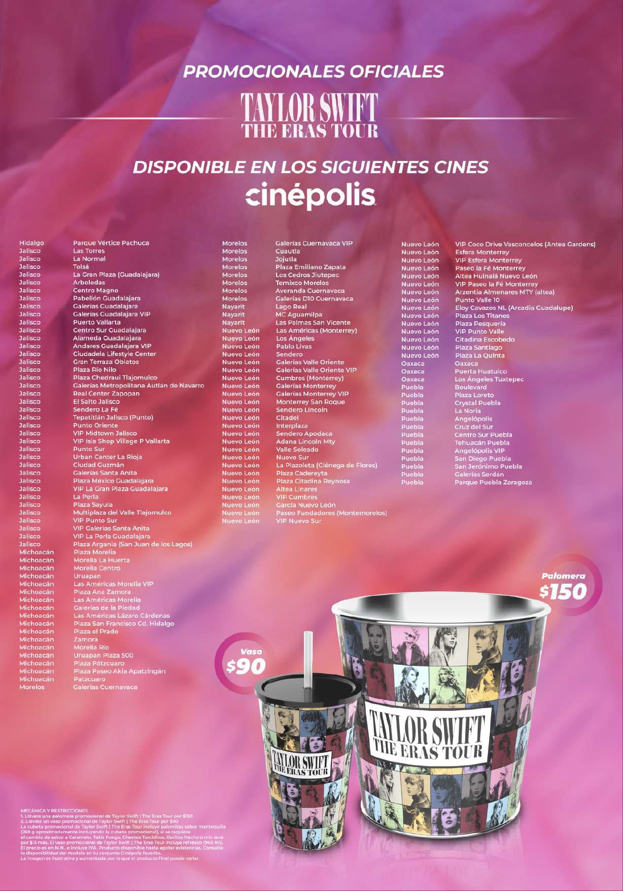 Cines de Cinépolis donde todavía puedes encontrar vasos coleccionables de Taylor Swift