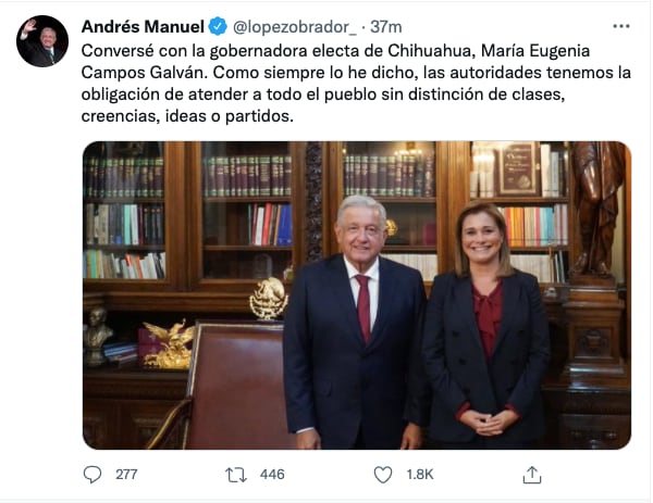 Reunión de AMLO y Maru Campos