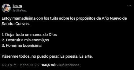 Memes de los propósitos de Año Nuevo de Sandra Cuevas.