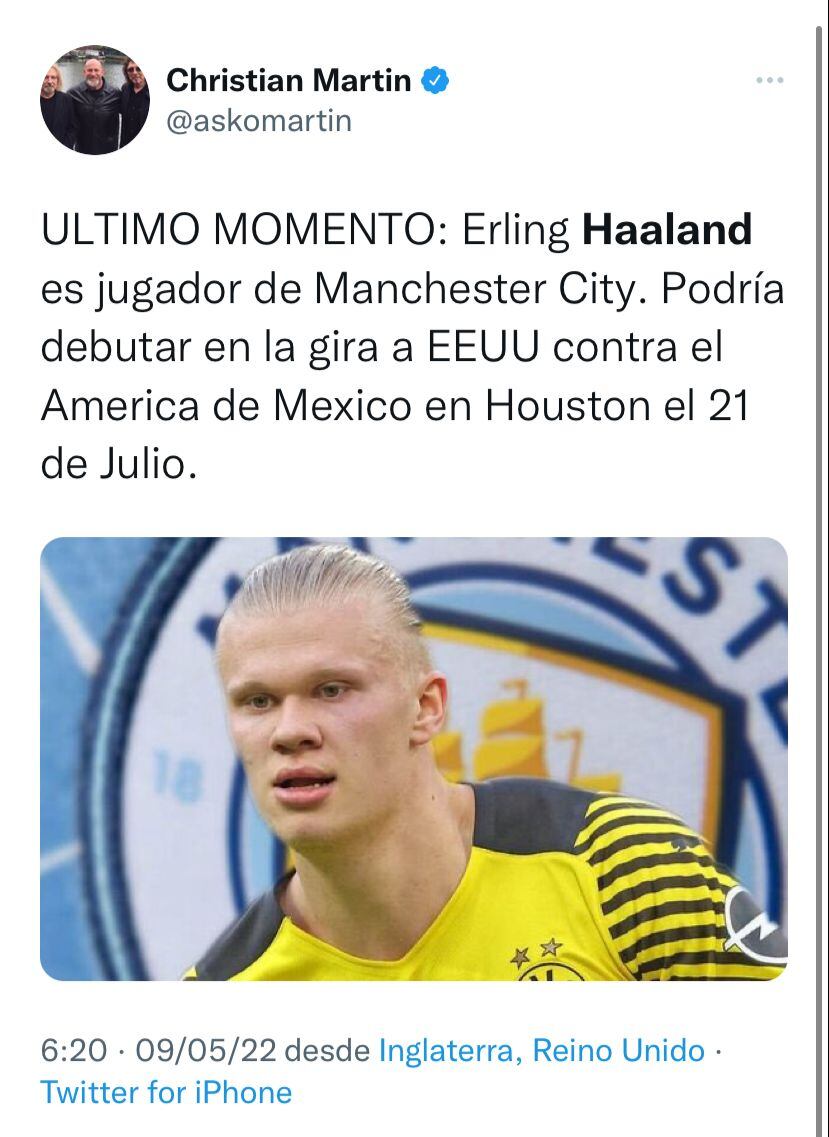 Erling Haaland podría debutar ante el Club América como jugador del Manchester City.