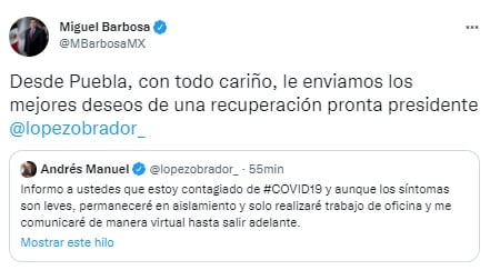 Miguel Barbosa desea recuperación de AMLO