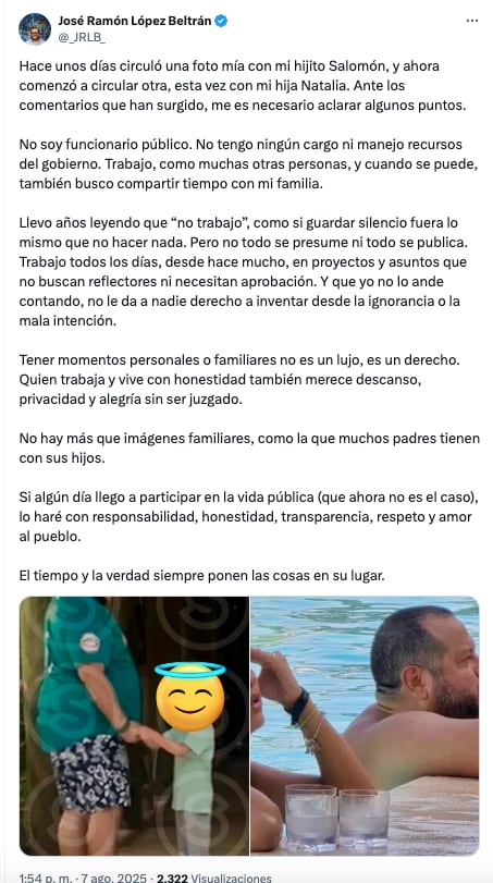 José Ramón López Beltrán responde a críticas por vacaciones en hotel de lujo en Cancún