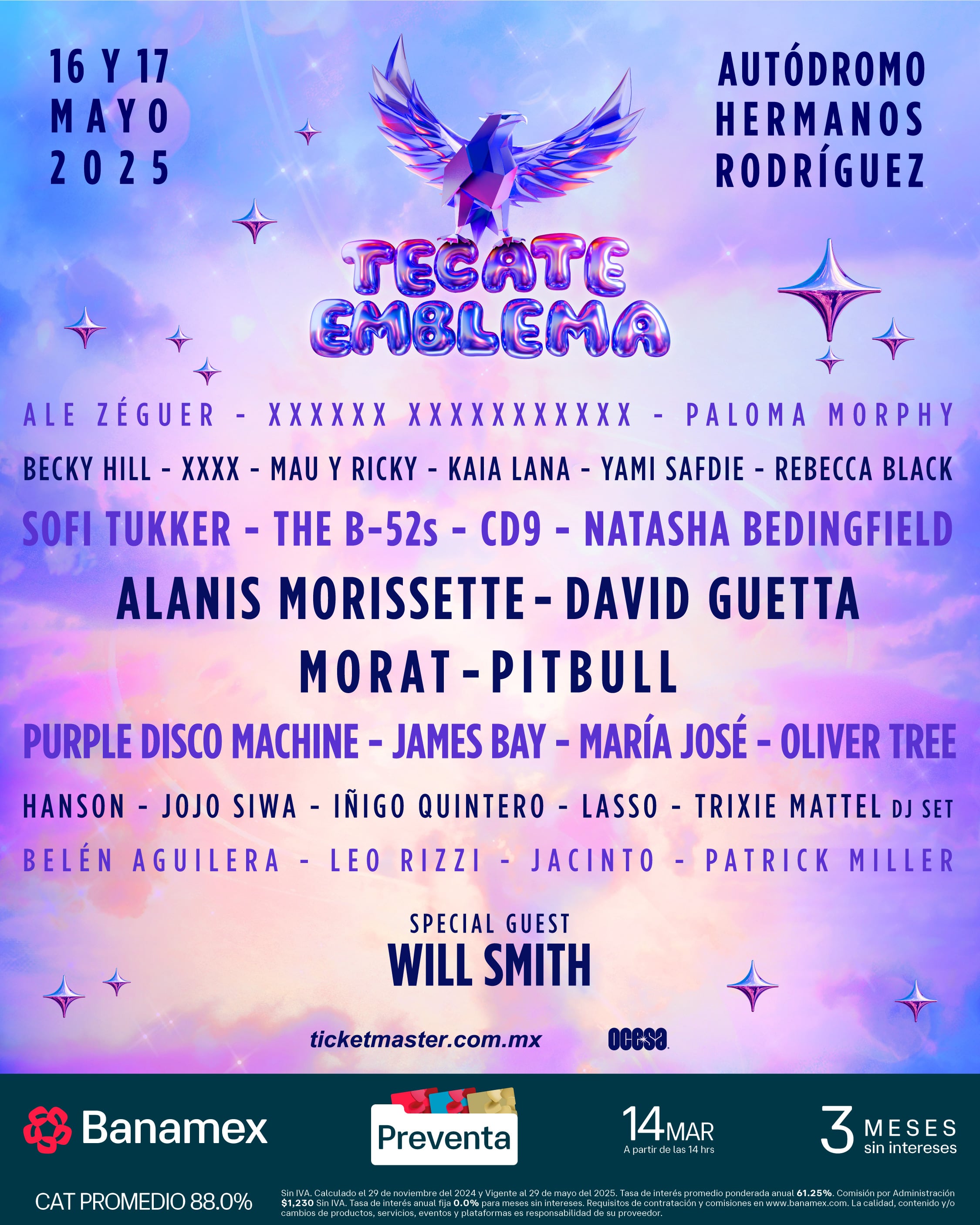 Cartel parcial del Tecate Emblema 2025 revelado el jueves 6 de marzo