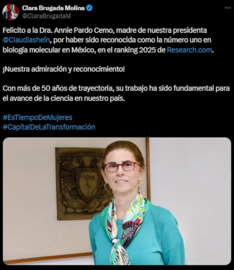 Annie Pardo Cemo, mamá de Claudia Sheinbaum, gana primer lugar como investigadora en biología molecular en México