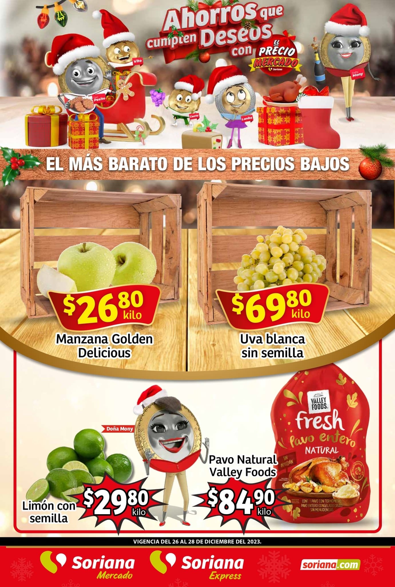 Folleto Soriana Mercado frutas, verduras y carnes 26 al 28 de diciembre 2023