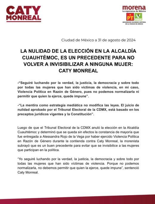 Caty Monreal celebró la decisión del tribunal electoral de la CDMX
