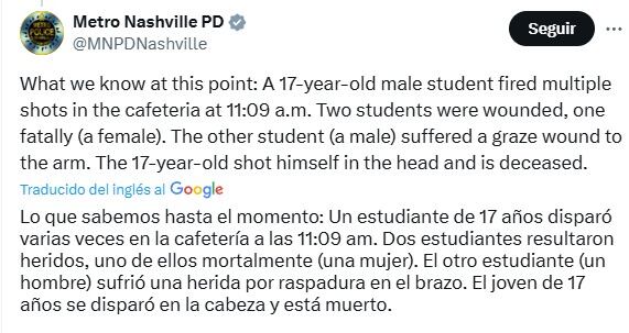 Primer tiroteo escolar en gobierno de Donald Trump: hay un herido y 2 muertos en secundaria de Nashville