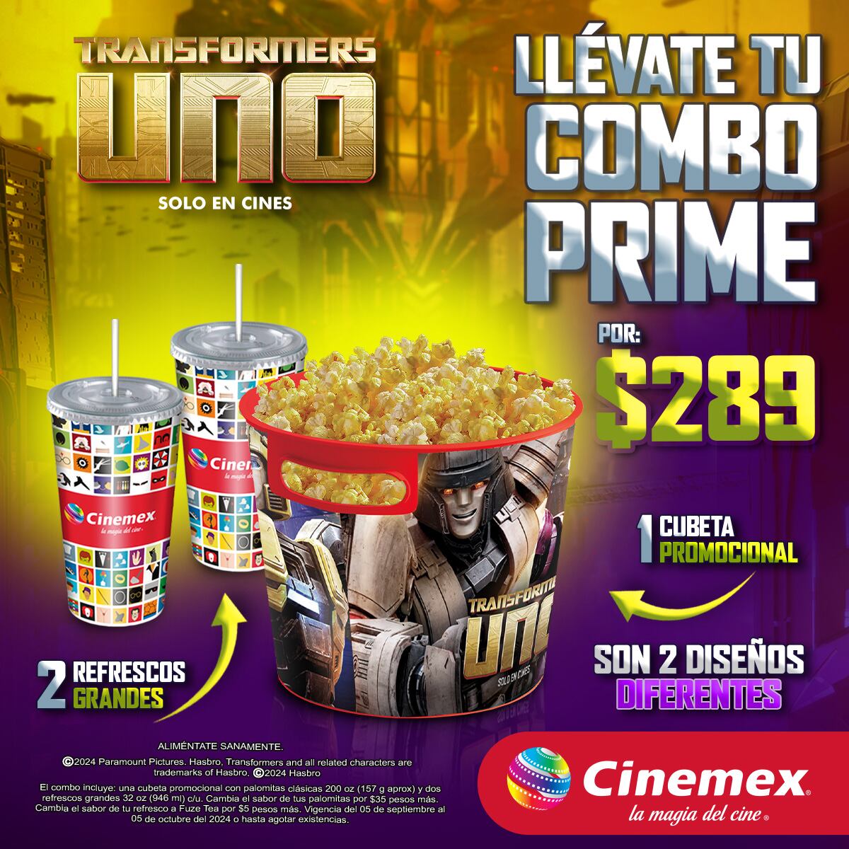 Combo Prime de Transformers Uno en Cinemex