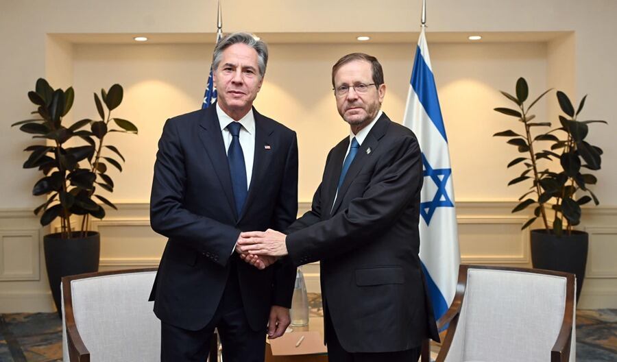 Encuentro entre el presidente Isaac Herzog y el secretario de Estado de EEUU, Antony Blinken este jueves en Tel Aviv.