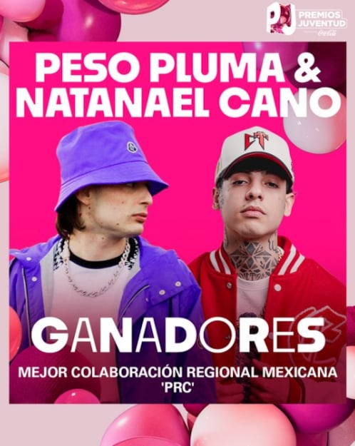 Peso Pluma & Natanael Cano ganan en la categoría en la categoría a Mejor Colaboración Regional Mexicana