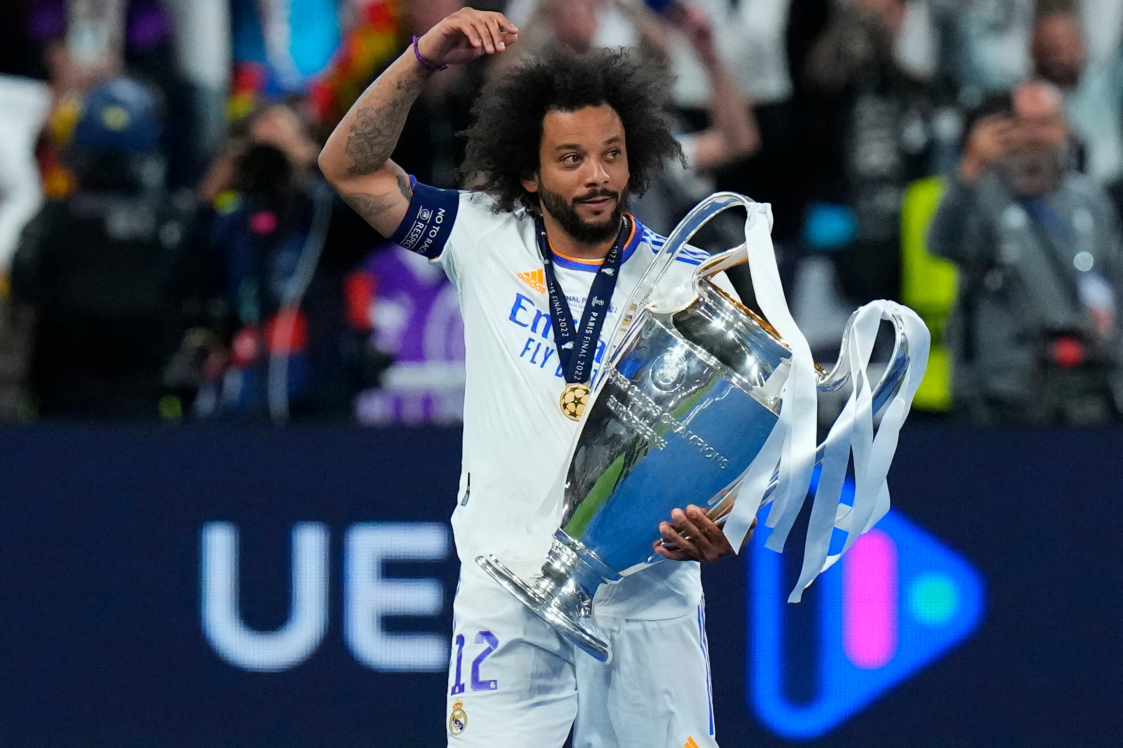 Marcelo celebra el triunfo del Real Madrid (AP Photo/Petr David Josek)