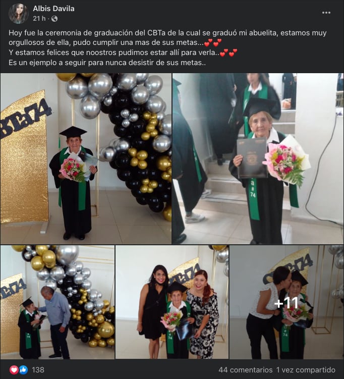 Abuelita de 84 años termina el bachillerato en Cadereyta, Nuevo León/Facebook