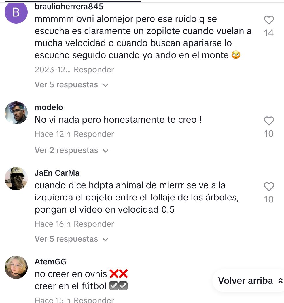 Comentarios sobre el video en TikTok del supuesto OVNI en el cerro