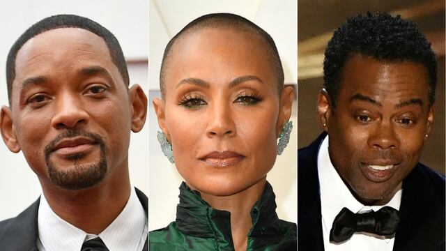 Will Smith, jada Pinkett Smith y Chris Rock en los Oscar 2022