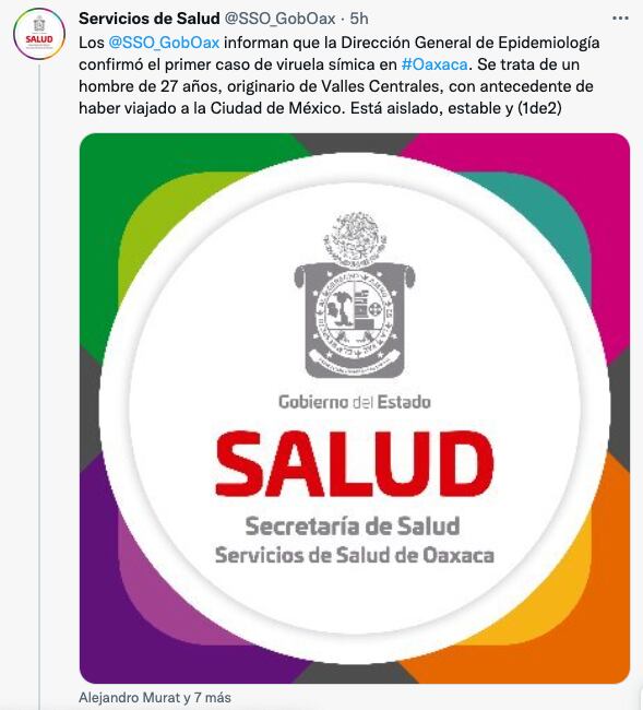 Servicios de Salud (SSO) confirmaron el primer caso de viruela de mono en Oaxaca