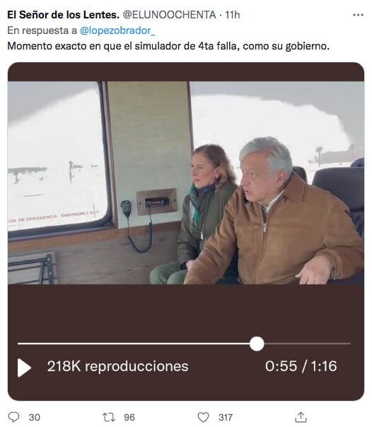 Tuit sobre el recorrido de AMLO en tren