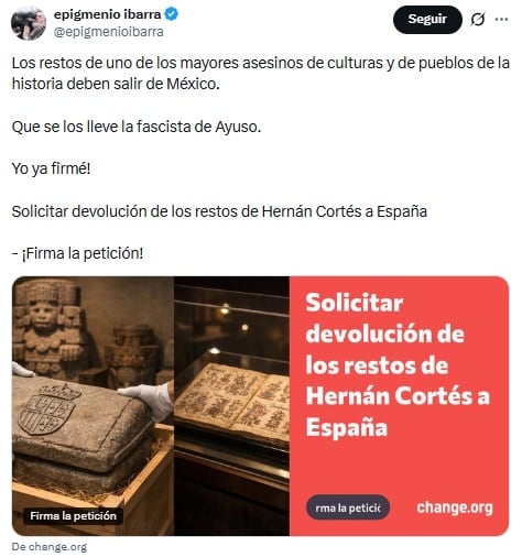 Epigmenio Ibarra pide exhumar restos de Hernán Cortés.