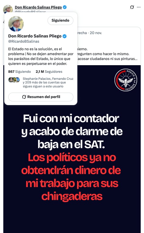 Ricardo Salinas Pliego pregunta sobre darse de baja en el SAT