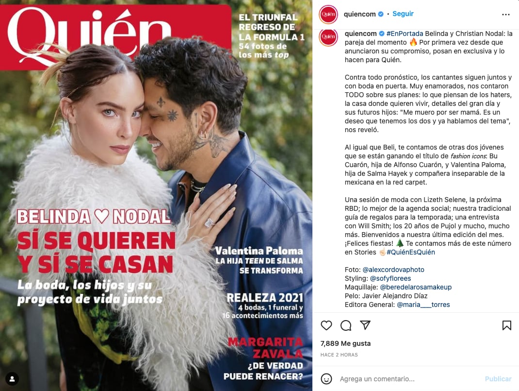 Belinda y Christian Nodal, portada Quién