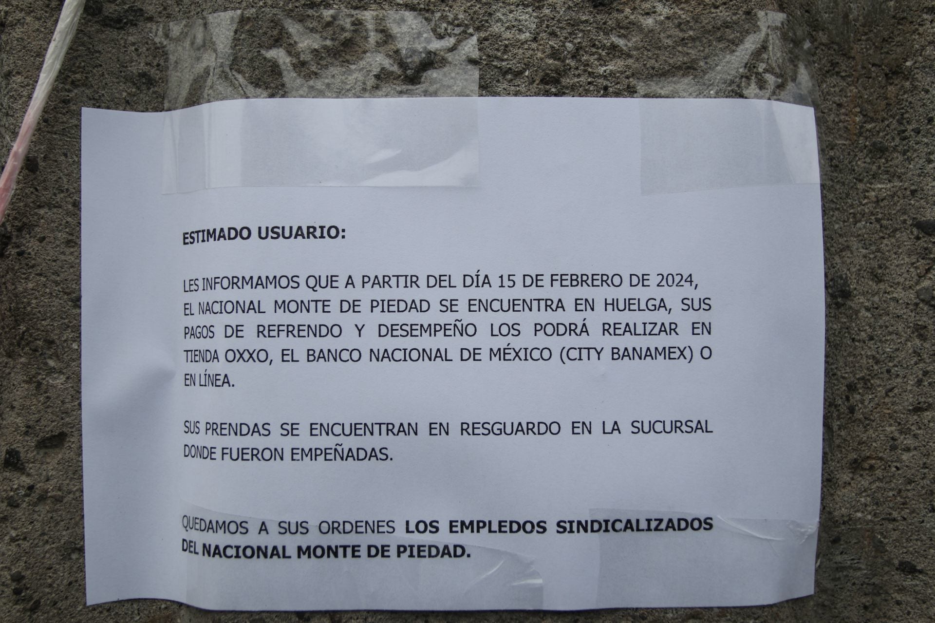 El 15 de febrero de 2024 inició la huelga en el Nacional Monte de Piedad