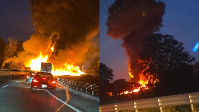 Autoridades buscan al chofer tras explosión de pipa doble remolque en la México-Puebla