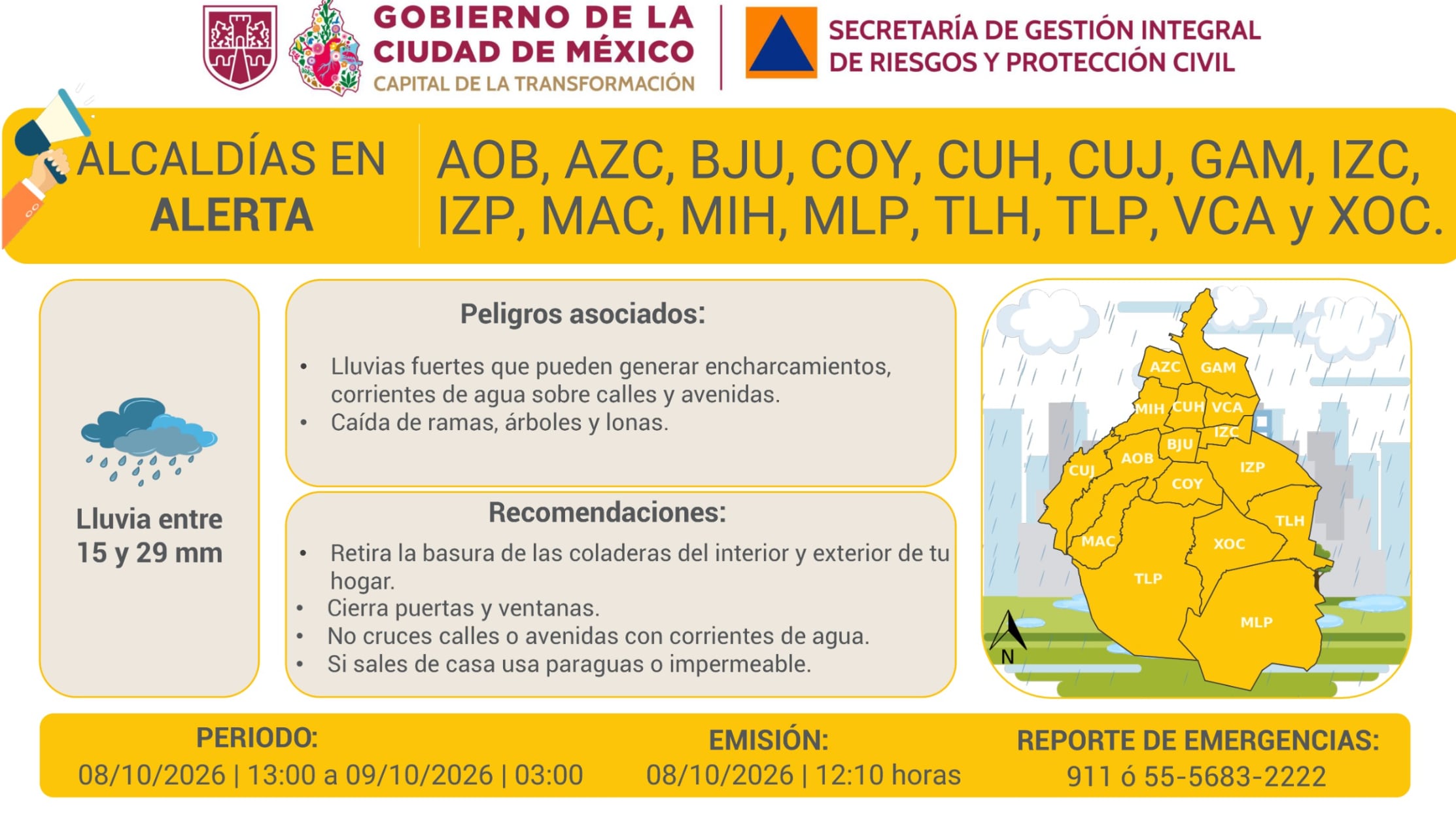 Activan Alerta Amarilla en CDMX este 8 de octubre