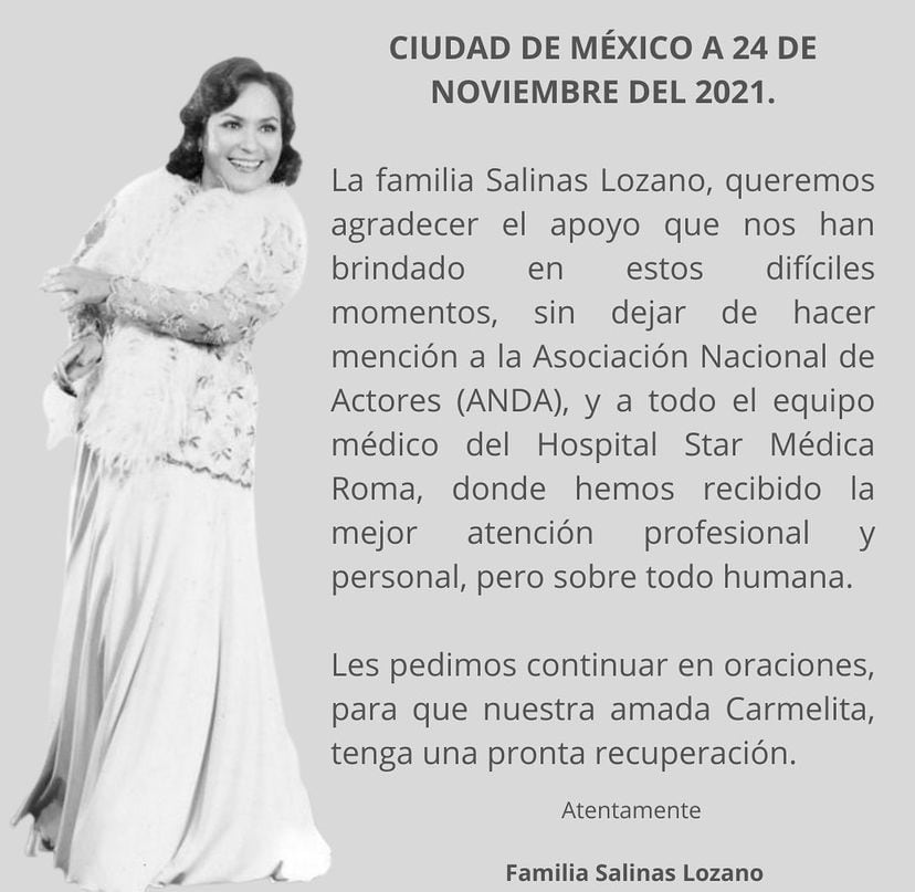 Carmen Salinas, comunicado