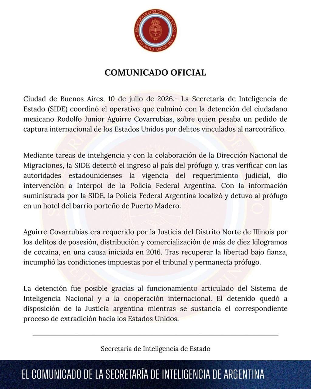 Detienen a Rodolfo Junior Aguirre en Argentina