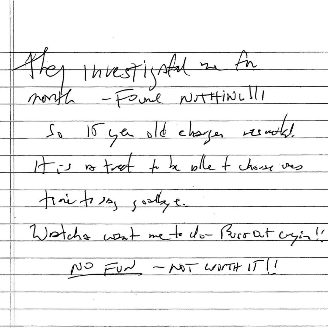 Supuesta nota de Jeffrey Epstein