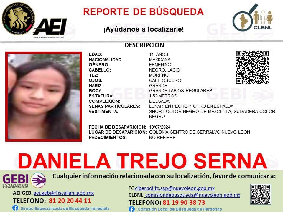 Daniela Trejo, menor de 11 años encontrada muerta