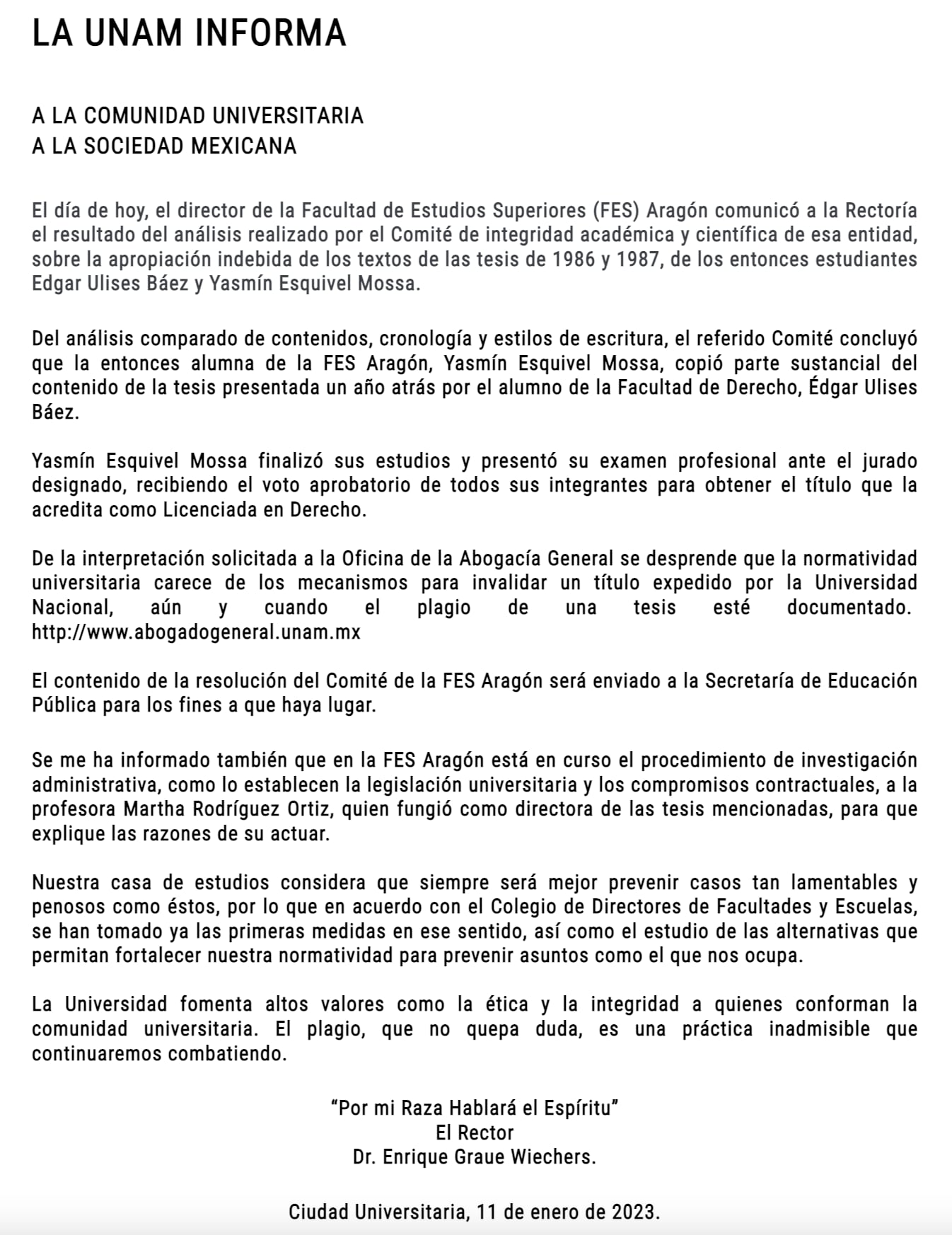 Yasmín Esquivel plagió su tesis de licenciatura, confirma FES Aragón