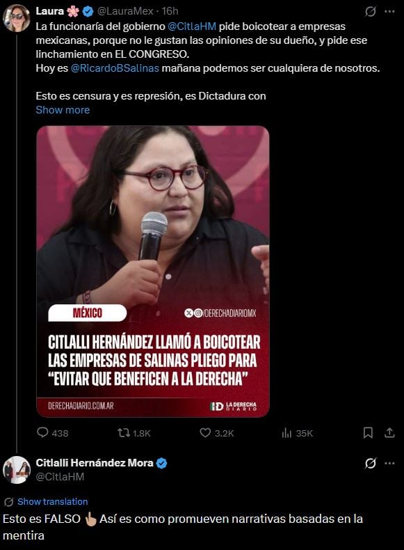 Polémica entre Salinas Pliego y Citlalli Hernández