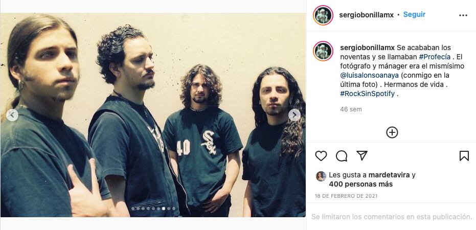 Sergio Bonilla, tuvo un grupo de rock en los 90 llamado Profecía