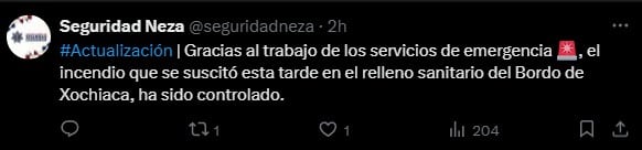 Controlan incendio Bordo de Xochiaca del Estado de México.