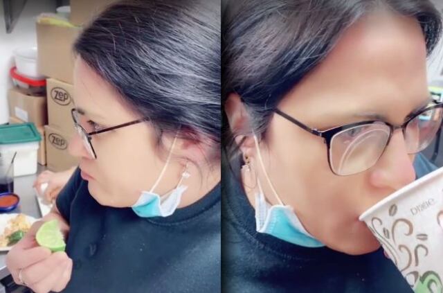 Mujer chupa un limón para quitarse lo picoso