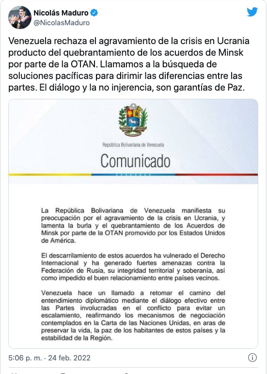 Nicolás Maduro sobre conflicto en Ucrania