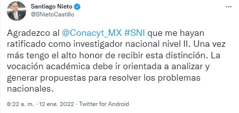 Tuit de Santiago Nieto