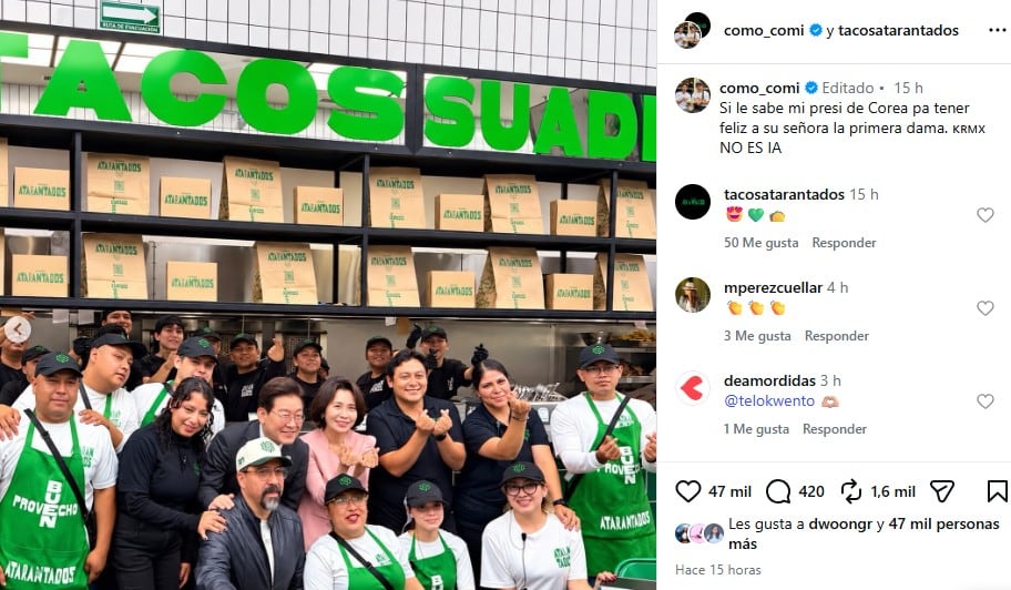 Captan a Lee Jae-myung y primera dama en Tacos Atarantados de CDMX