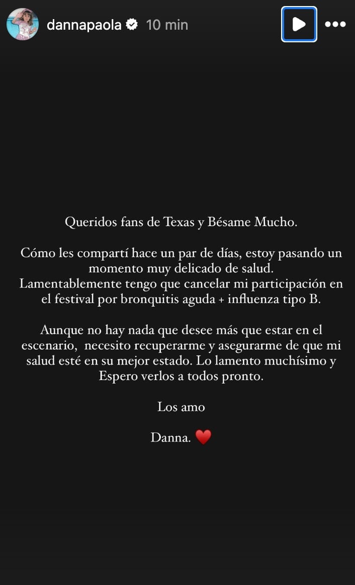 Danna Paola canceló concierto en Bésame Mucho 2024 por un triste motivo